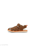 Brown leather boys sandals, solid pattern, Velcro fastening for casual play