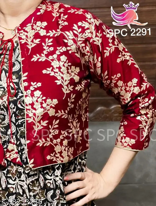 Printed Rayon Anarkali Kurti & Jacket set, three-quarter sleeves, women's and girls' Indian fashion