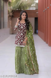 Georgette dhoti salwar suit with embroidered sequence work, party wear style, Indian-made, single set (Up to 42 XL)