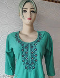 Woolen Ram Green computer embroidery work kurti, soft and stretchable for festive, office, or casual wear