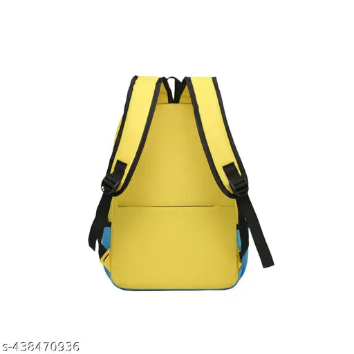 Small yellow and lake blue SYGA children's backpack for elementary school students (2-3 years old), canvas net material, vibrant design with smiling face, adjustable straps, spacious interior