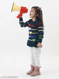 Multi-colored acrylic sweater for girls, self-designed pattern in round neck, regular fit with full sleeves