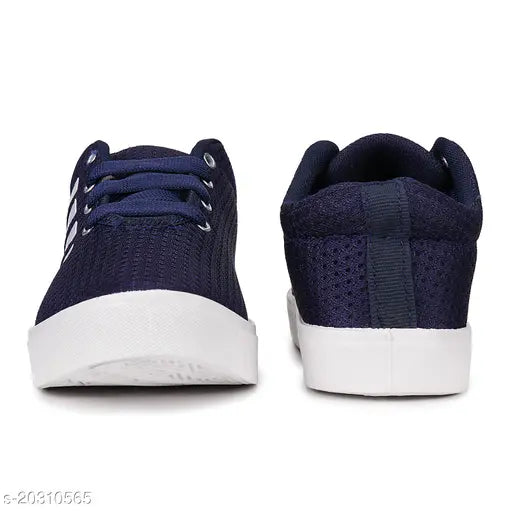 Boys navy blue canvas running shoe, PVC sole, lace-up fastening on kids' footwear rack