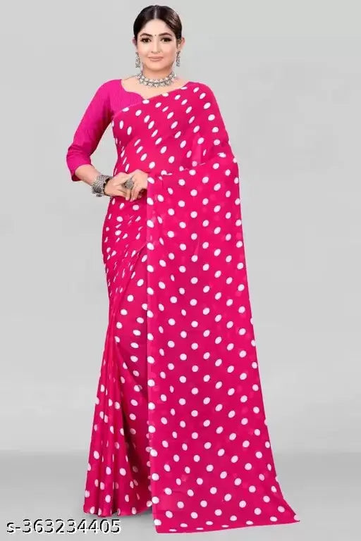 Leelavati printed cotton blend daily wear saree with Georgette blouse, zari woven pattern on free size, origin India (5.2m saree length, 0.8m blouse length)