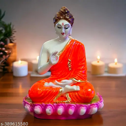 White Polyresin Meditating Buddha Statue, 17cm x 21cm x 10cm, ideal for home decor or gift-giving