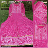 Rayon printed anarkali kurti with trendy sensational design, three-quarter sleeves and good fit