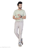 Men's cream cargo joggers, cotton blend solid color, affordable quality from Indian manufacturer Vinayak Enterprise