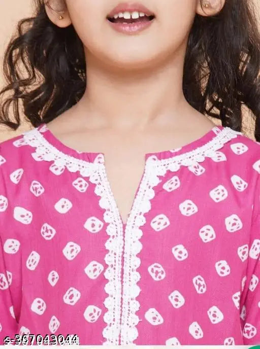 Rayon printed kurta & sharara set with lace work, SSF_15_PINKK SHARARA for girls aged 4-14 years, India origin