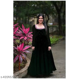 Black bandhni Georgette maxi dress with mirror work dupatta, solid fox print and digital grorgett lace detailing