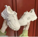 Synthetic white Star Frenzy sneaker with rubber sole, lace-up net detail, size 10