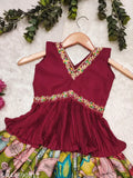 Kids chiffon Lahenga Choli set, sleeveless with ethnic motif embroidery, vibrant for kids' events