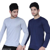 Men's Cotton Blend Multicolor T-Shirt Pack - Long sleeve, solid pattern, casual fit in 2 color combos