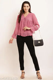 Denim three-quarter sleeve top by Juglygirls, solid net pattern for women's M & L sizes, best quality product from India