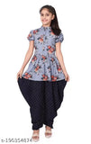Printed crepe anarkali girls top and dhoti pants set for 4-16 years, Indian clothing set