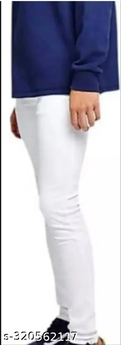 Denim, plain white Mod Men jeans for men. Solid fit in sizes 28, 30, or 32 inches