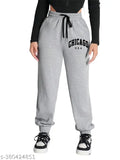 Grey cotton-blend abstract jogger pants, versatile style and athletic performance for women