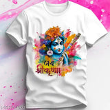 Radhe Krishna printed polyester t-shirt, vibrant Krishna design on short sleeves, Indian handcrafted