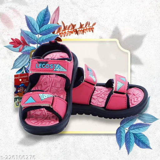 Limited Edition Navy Blue/Pink Green Comfort kids sandals, patent leather sole, velcro fastening - Lecosta Awesome design for hiking in 12-18M to 4Y sizes, made in India