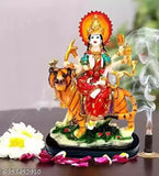 Multicolor marble-look Durga Mata statue, poly resin handicraft. Ideal for Pooja room or home decor." (91 characters)
