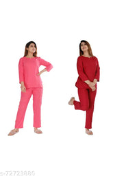 Rayon nightsuit combo by iraa wear, perfect for loungewear and sleepwear with elastic waist and side pockets