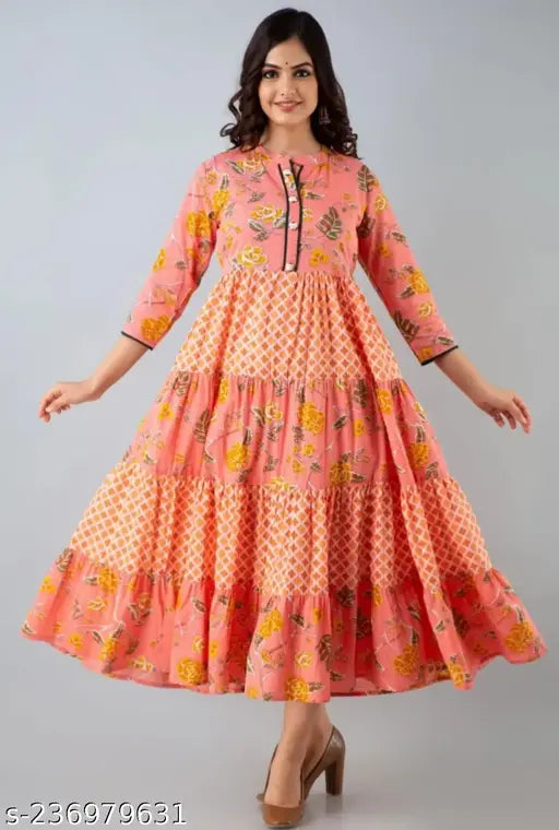 Rayon printed combo Anarkali, three-quarter sleeve women's fashion from Malti New, India