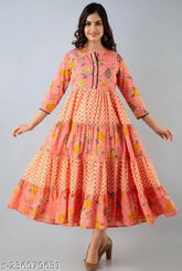 Rayon printed combo Anarkali, three-quarter sleeve women's fashion from Malti New, India