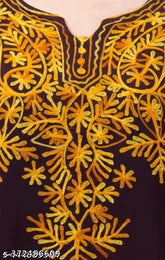 Woolen Aari printed three-quarter sleeve kurti for women, warm and fashionable Indian wear