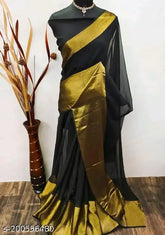 Viscose Patta Fency Saree, solid pattern Indian saree with satin blouse and running blouse on mannequin