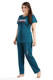 LYCRA satin pyjama night suit for women with pockets, solid-color coord set, India-made