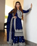 Heavy embroidery Georgette Top-Gharara and dupatta set, ready to wear Indian bridal collection with long sleeves