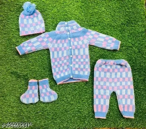 Woolen self-design princess stylus boys sweaters set, 0-3 months, warm and soft for baby's skin