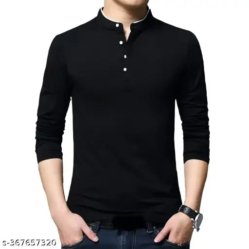 Cotton blend refinado fashion solid t-shirt in long sleeves, comfortable fit for men