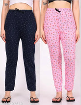 Indian-origin maxi cotton pyjamas, XXL pack of 2 with printed design - CHILL CHIK women's wear