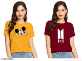 Women's stylish Mickey & BTS printed cotton t-shirts combo (Pack of 2) - summer essentials, party wear, girls trendy tops