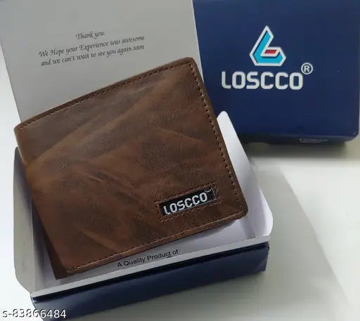 Trendy faux leather men's and women's Loscco wallet, 2 compartments, solid design, 3 card slots, 1 coin pouch, free size (L: 12cm, W: 9cm), Made in India