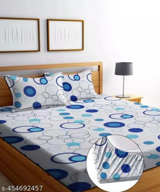 Soft Glace Cotton Double Bed Sheet with 2 Pillow Covers, 72x78x8 inches, floral pattern, elastic fit
