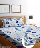 Soft Glace Cotton Double Bed Sheet with 2 Pillow Covers, 72x78x8 inches, floral pattern, elastic fit