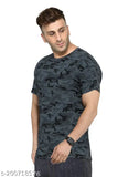 Grey polyester military camouflage t-shirt by Yilden, loose fit, short sleeves, dark grey color, ideal for casual & outdoor wear, made in India