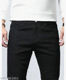 Stylish black denim men's jeans, solid pattern, sizes 26-32 from India