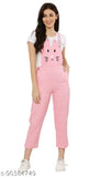 Classic pink denim dungaree with short sleeves on a hanger, cotton bottom fabric