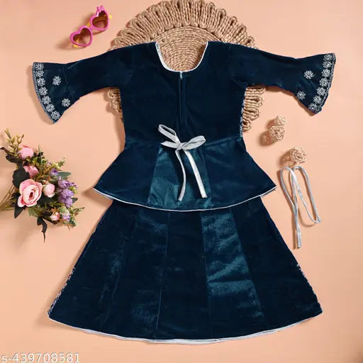 Embroidered velvet lehenga-choli for girls aged 2-3 years, vibrant Indian ethnic festive wear
