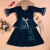 Embroidered velvet lehenga-choli for girls aged 2-3 years, vibrant Indian ethnic festive wear