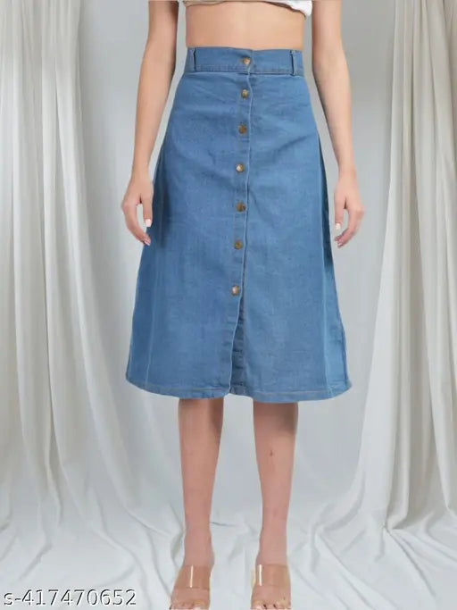 Denim mini skirt, western style and flared for women, plain, India-made
