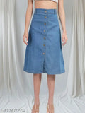 Denim mini skirt, western style and flared for women, plain, India-made