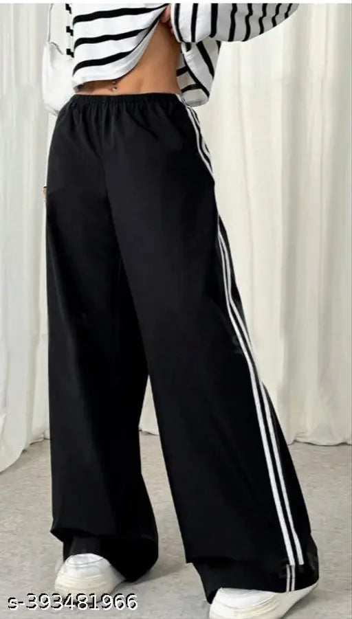 Cotton self-design stylish jogger payjamas for women with 2 white side stripes, India origin