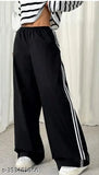 Cotton self-design stylish jogger payjamas for women with 2 white side stripes, India origin