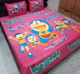 Classic cotton flat sheets, Doraemon pattern, ideal for summer, adult use, two pillow covers included, made in India