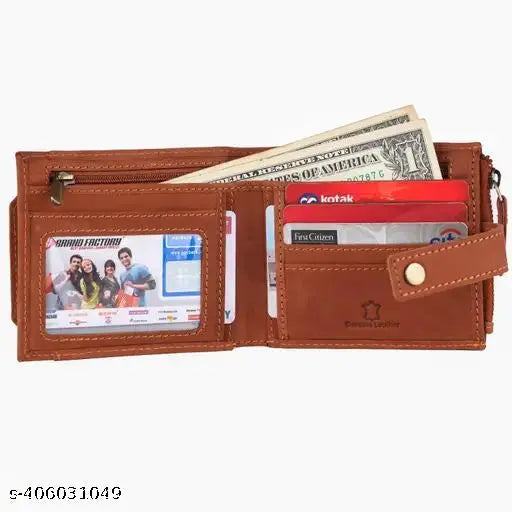 Brown genuine leather men's wallet with 13 card slots, free size (11cm x 9cm), RFID blocking technology