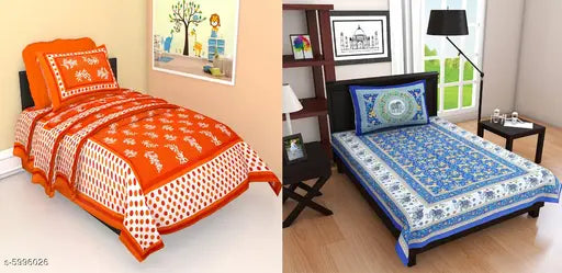 Trendy cotton single bedsheets pack of 2, high-quality 160 thread count for a comfortable sleep, made in India (85x59 in size with 2 pillow covers included)