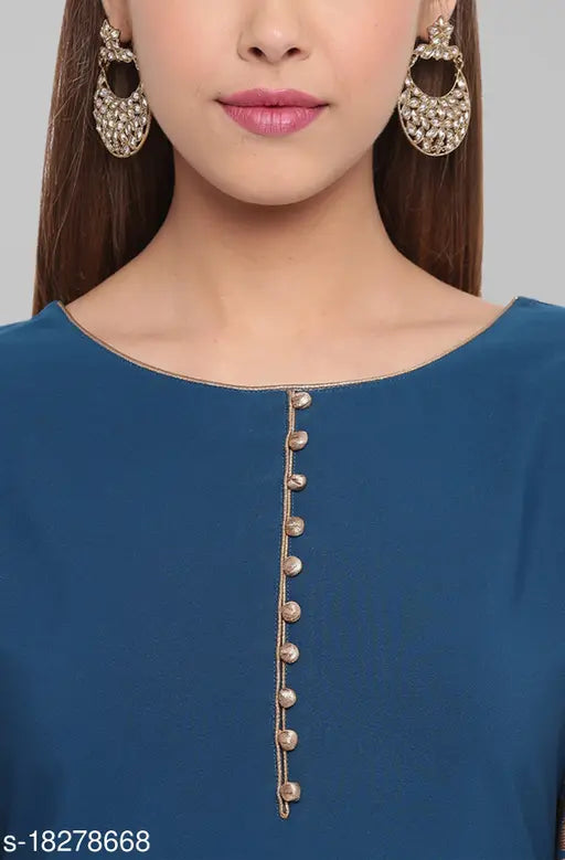 Women's poly crepe printed long kurti with palazzos, vibrant Indian fashion for size L (Kurta Hip Size: 39in, Kurta Length: 36in)